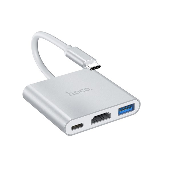 BỘ HUB CHUYỂN ĐỔI ĐẦU TYPE-C SANG 3 CỔNG( USB3.0+HDMI+PD) HOCO HB14 - DÀI 15CM - HÀNG CHÍNH HÃNG