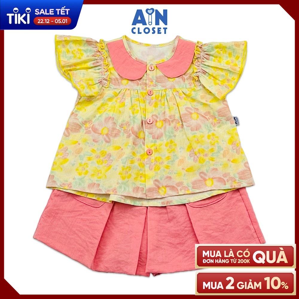 Bộ áo váy ngắn bé gái họa tiết Hoa Xuyến Chi hồng cotton boi - AICDBGQ8KE2X - AIN Closet