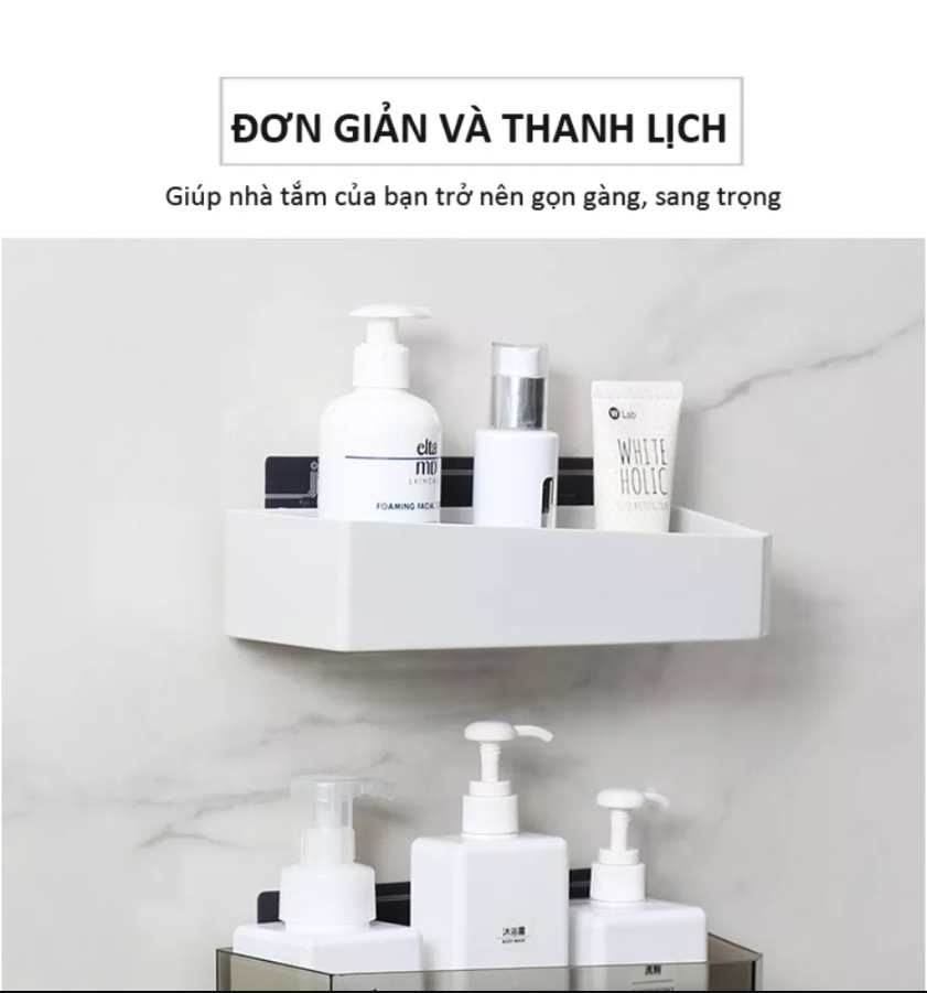 Kệ để đồ nhà tắm dán tường, kệ đồ nhà bếp, kệ chữ nhật dán tường nhựa ABS cao cấp, sang trọng