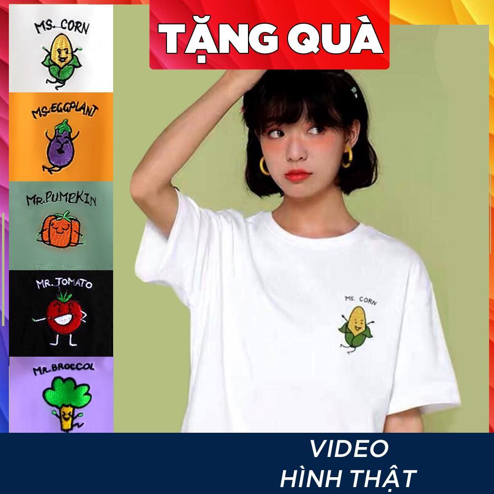 Áo thun nữ tay lỡ freesize - phông form rộng dáng Unisex, mặc lớp, nhóm, cặp, lớp thêu hình rau củ