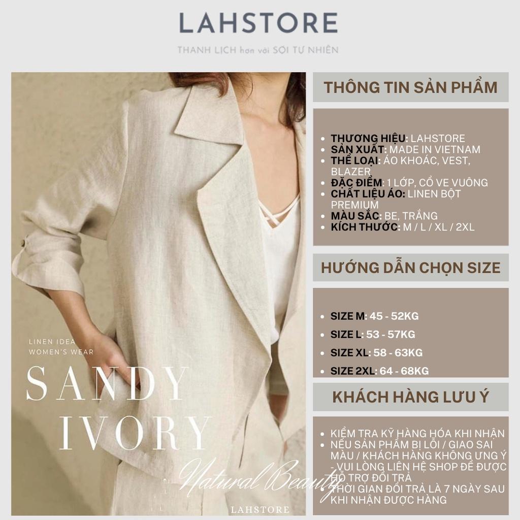 Set đồ công sở linen nữ - Áo blazer thiết kế tay lỡ cổ ve vuông, quần dài ống rộng. áo 2 dây LAHSTORE (Trắng