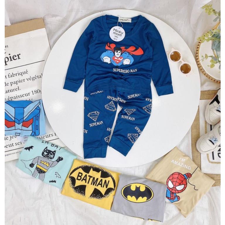 Bộ dài tay thun lạnh siêu nhân Minky mom mềm mịn mát cho bé trai bé gái từ 7-27kg