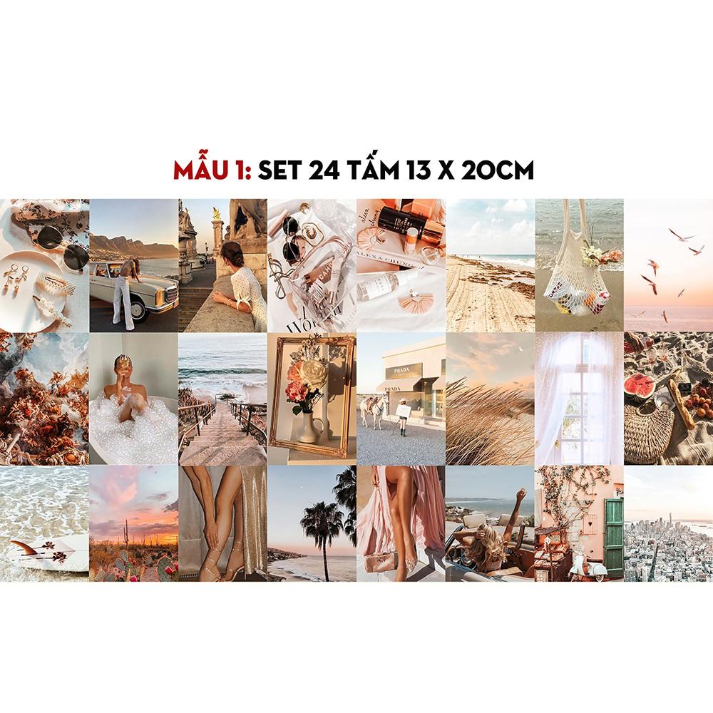 Set 24 hình decor phòng ngủ Hàn Quốc, tấm giấy sticker pastel phong cách minimal 1300