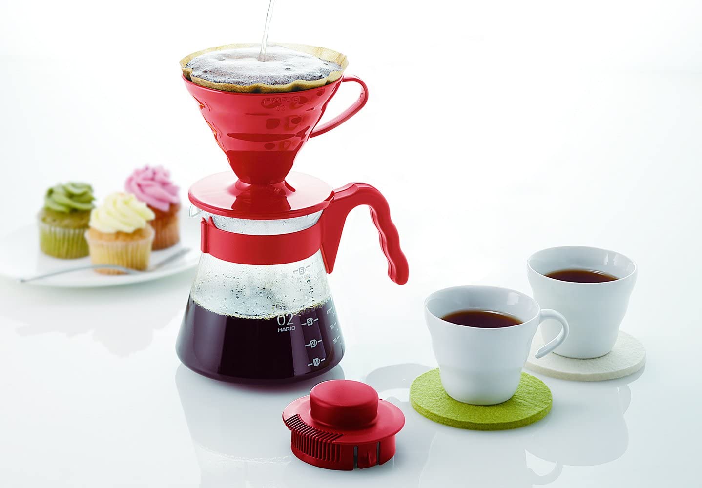 BỘ PHA CÀ PHÊ Hairo V60 màu đỏ  SET VCSD-02 RED 1-4 CUPS