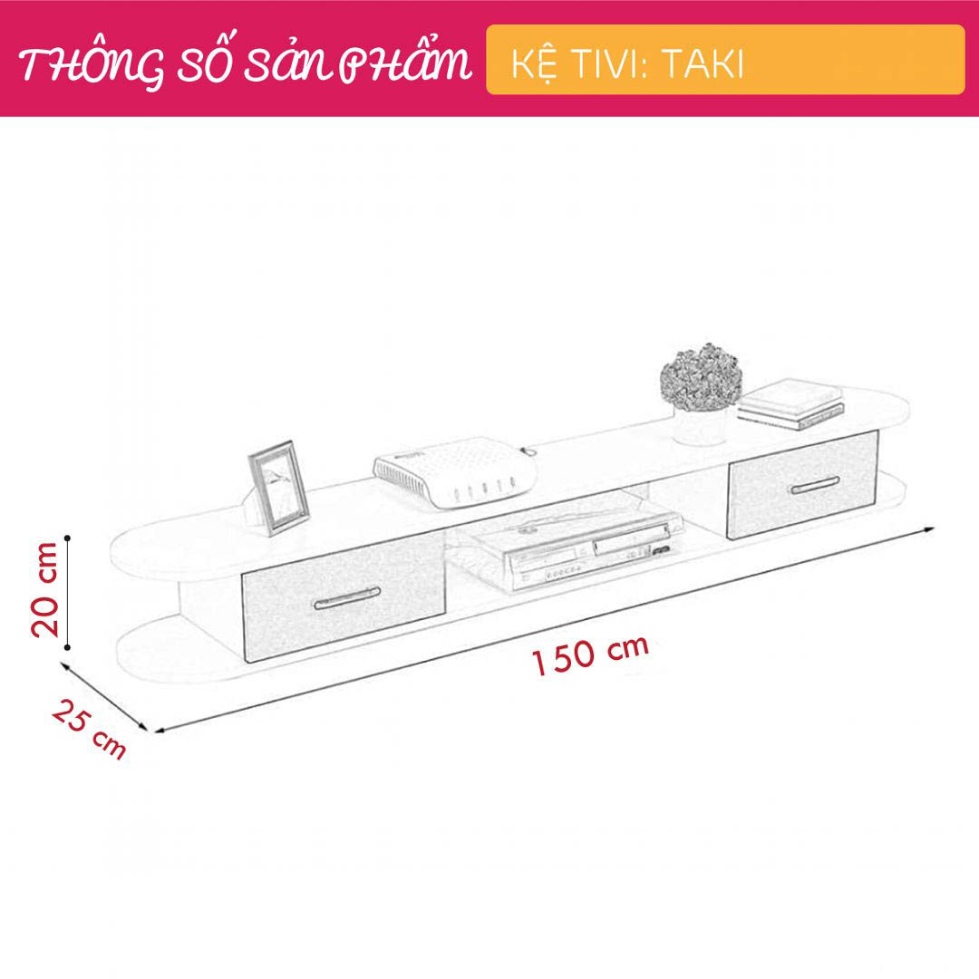 Kệ tivi gỗ hiện đại SMLIFE Taki | Gỗ MDF dày 17mm chống ẩm | D150xR25xC20cm