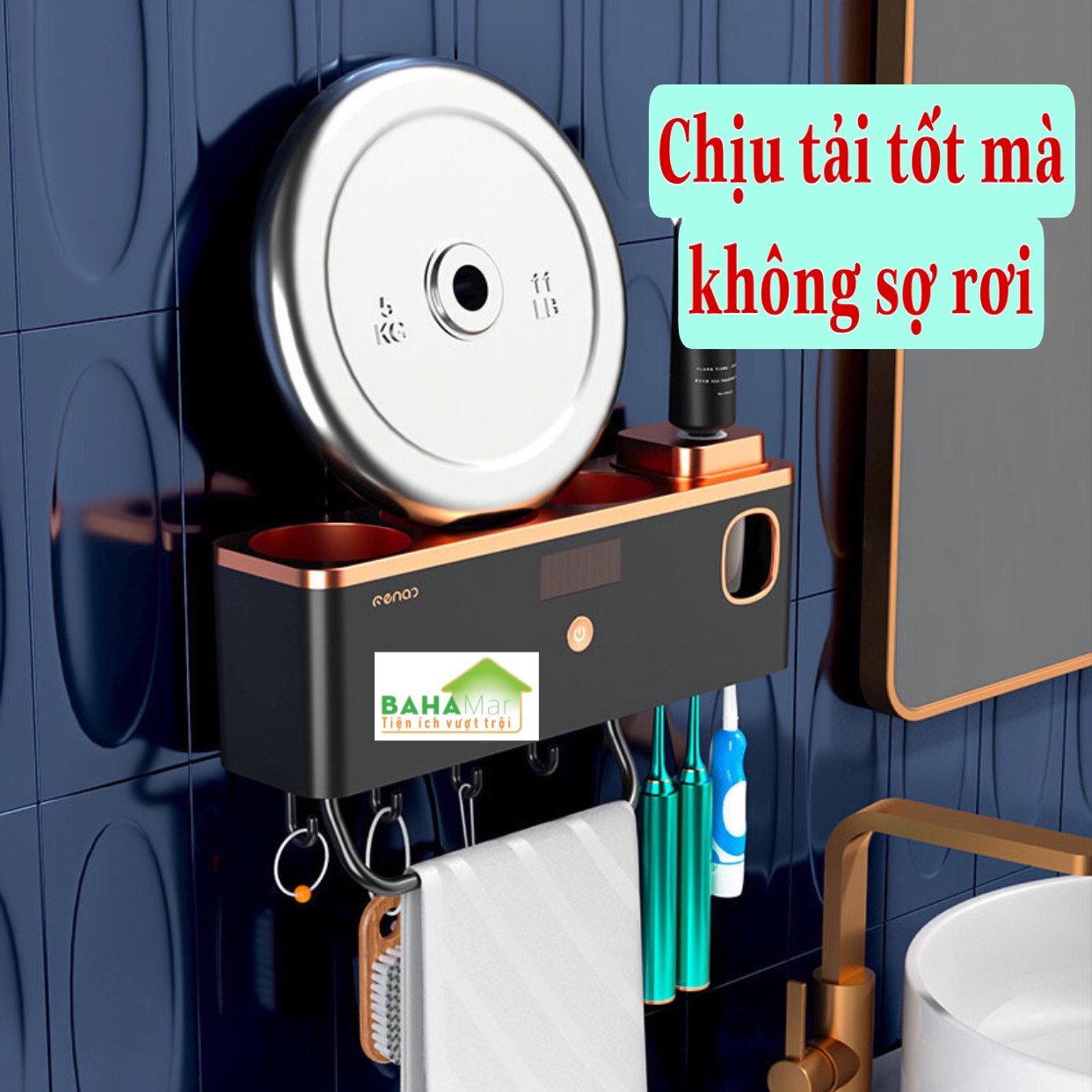 HỘP THÔNG MINH KHỬ TRÙNG BÀN CHẢI ĐÁNH RĂNG KHĂN MẶT CÓ 3 CỐC VÀ Ô VẮT KEM ĐÁNH RĂNG BAHAMAR tia cực tím khử trùn