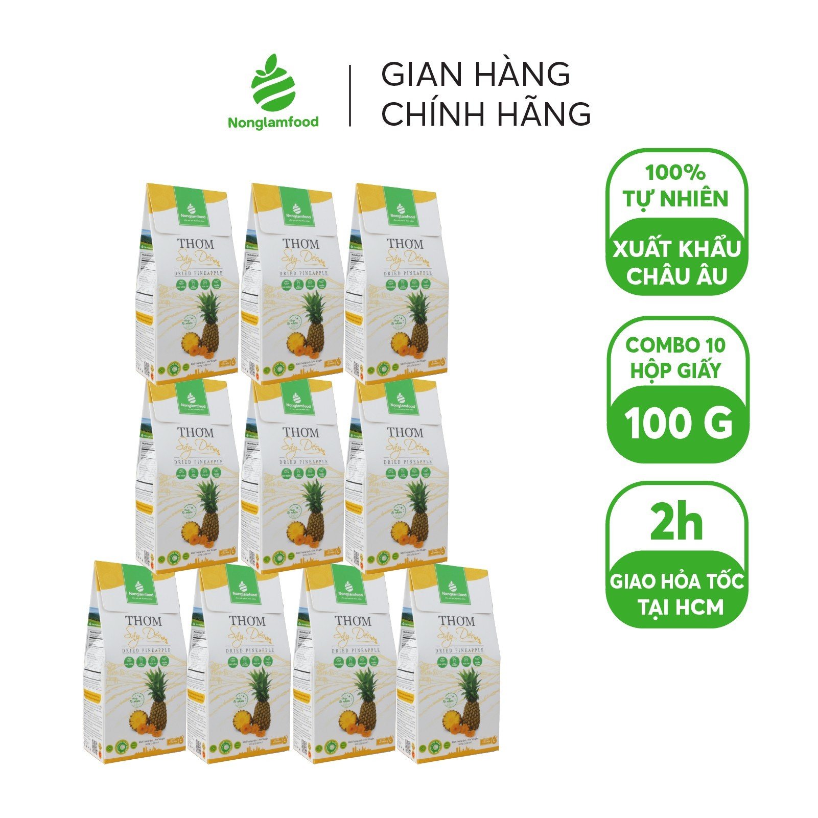 Combo 10 hộp Thơm sấy dẻo ít đường thượng hạng Nonglamfood hộp100g | Ăn vặt tốt cho sức khỏe | Healthy Snack