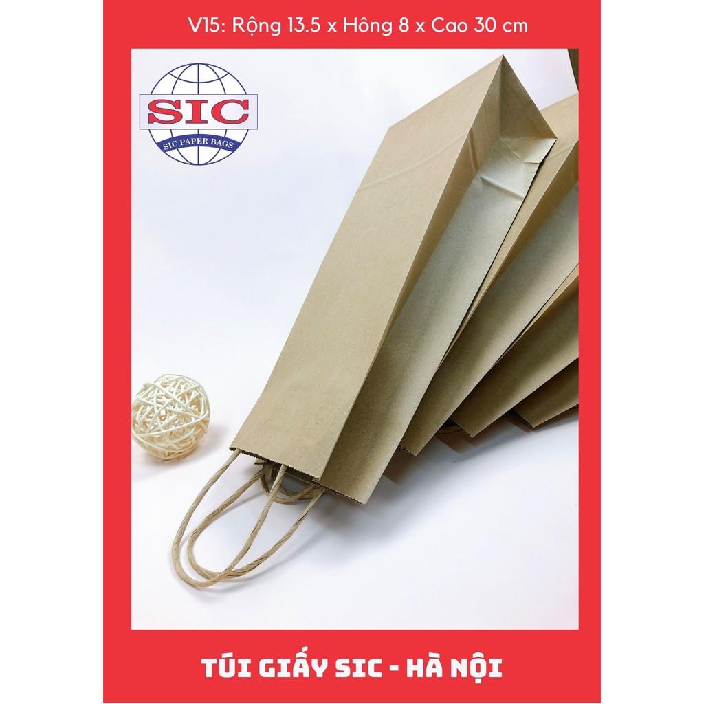 10 CHIẾC TÚI GIẤY KRAFT V15: 13.5x8x33 MÀU NÂU CÓ QUAI