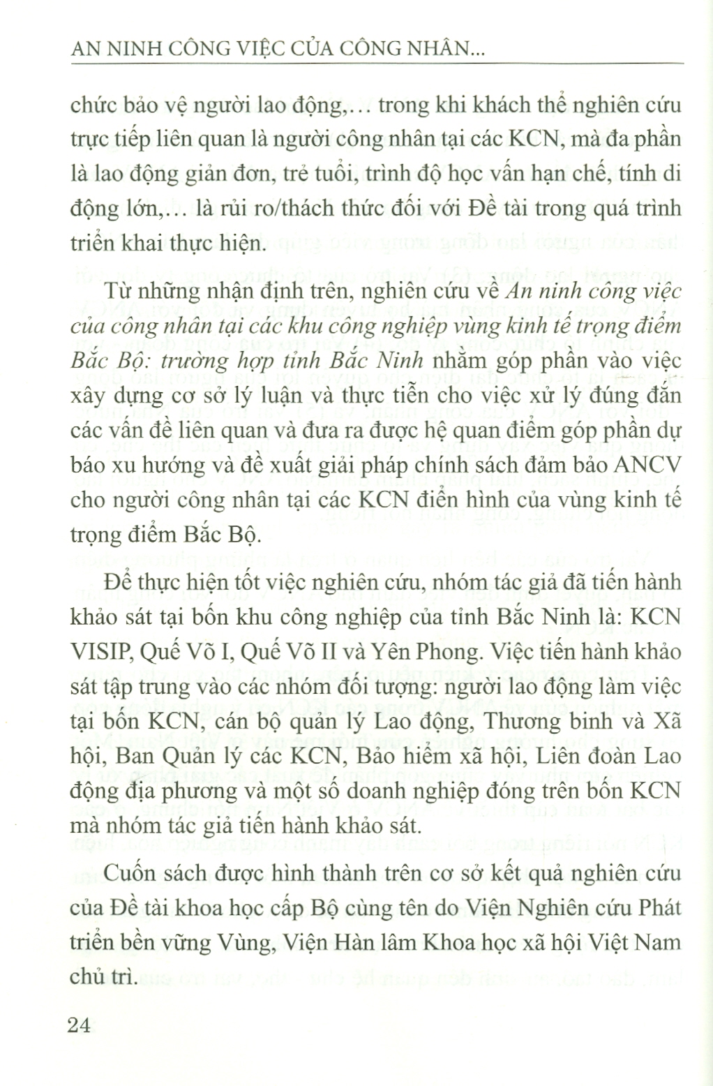 An Ninh Công Việc Của Công Nhân Tại Các Khu Công Nghiệp Vùng Kinh Tế Trọng Điểm Bắc Bộ - Trường Hợp Tỉnh Bắc Ninh (Sách chuyên khảo)