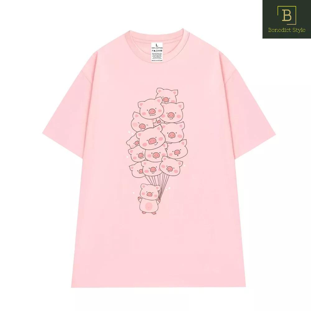 Áo thun tay lỡ unixsex phom rộng in hình Heo Dâu cao cấp