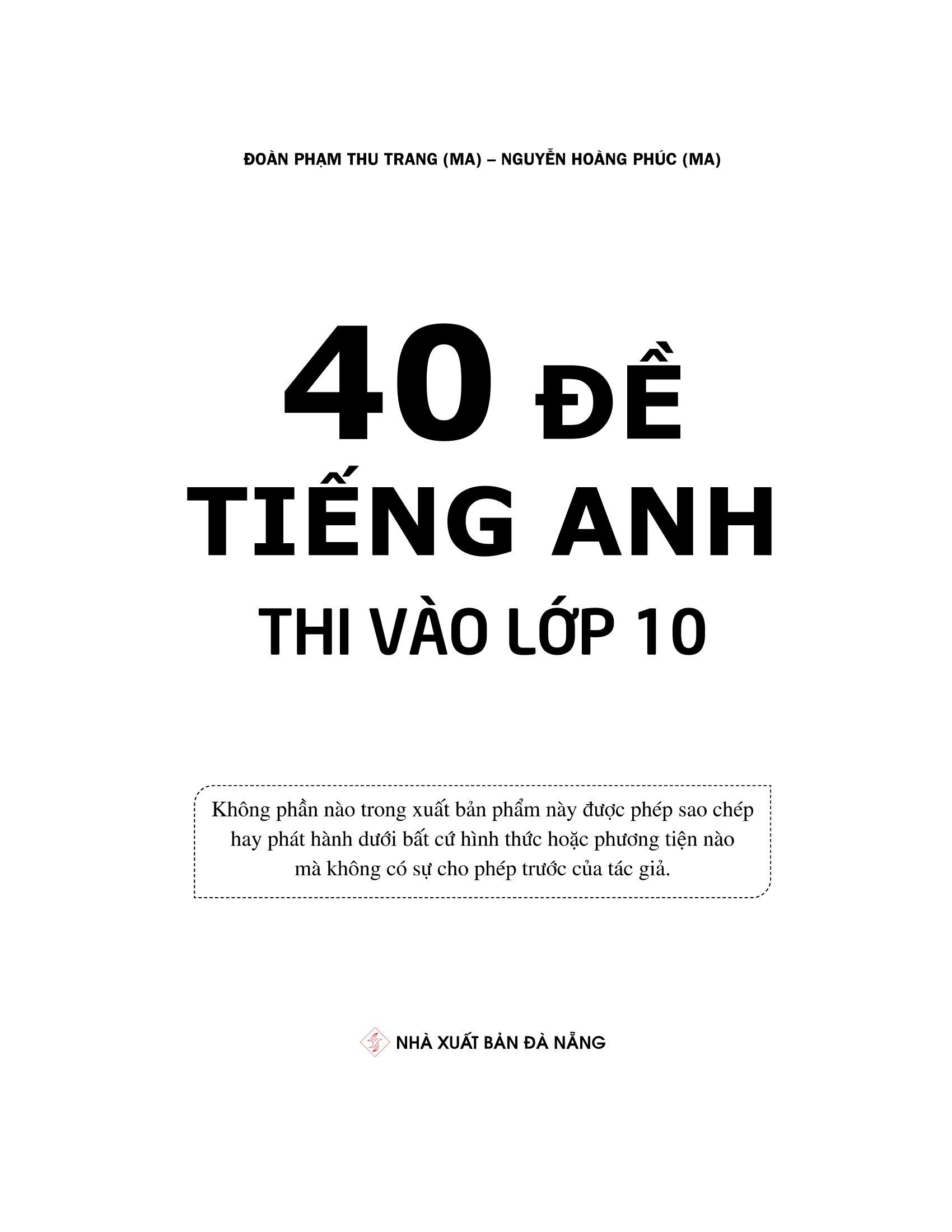 40 Đề Tiếng Anh Thi Vào Lớp 10