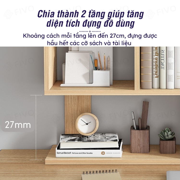 Kệ Giá Sách Gỗ Mini Để Bàn Hoặc Treo Tường FIVO Mẫu FB20, Lắp Ráp Dễ Dàng Gỗ MDF Phủ Melamine Chống Thấm Bề Mặt