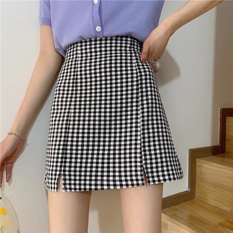 Chân Váy Chữ A Lưng Cao Màu Đen/Caro (Có Ảnh Thật) M142 - L