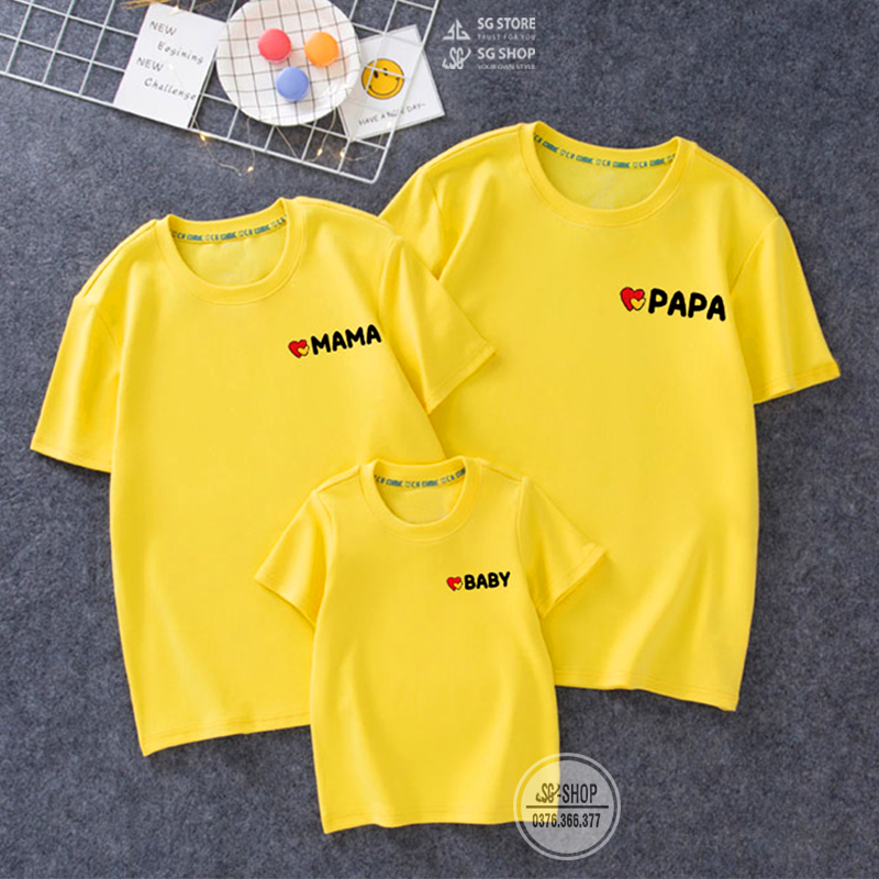 Áo thun gia đình 3/4/5 người đồ đồng phục gia đình giá rẻ chất cotton mềm mịn phông màu vàng GD316VD DONGPHUCSG