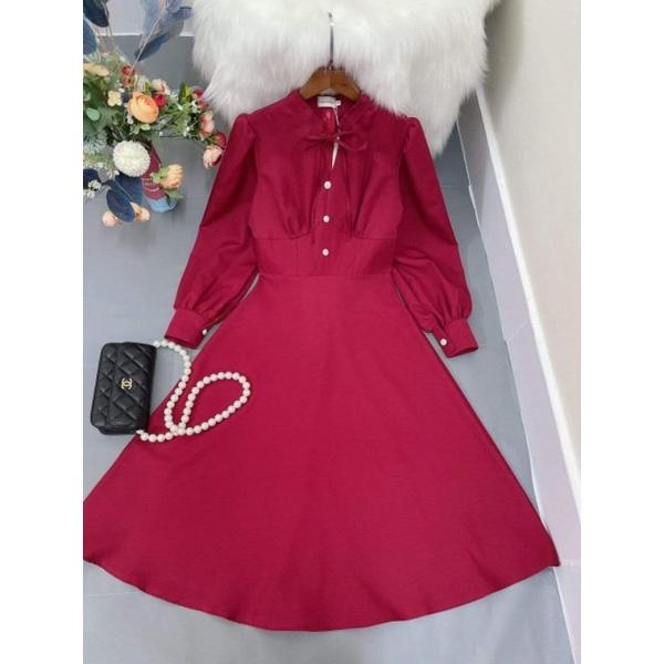 ĐẦM XÒE TAY DÀI CỔ THẮT DÂY NƠ