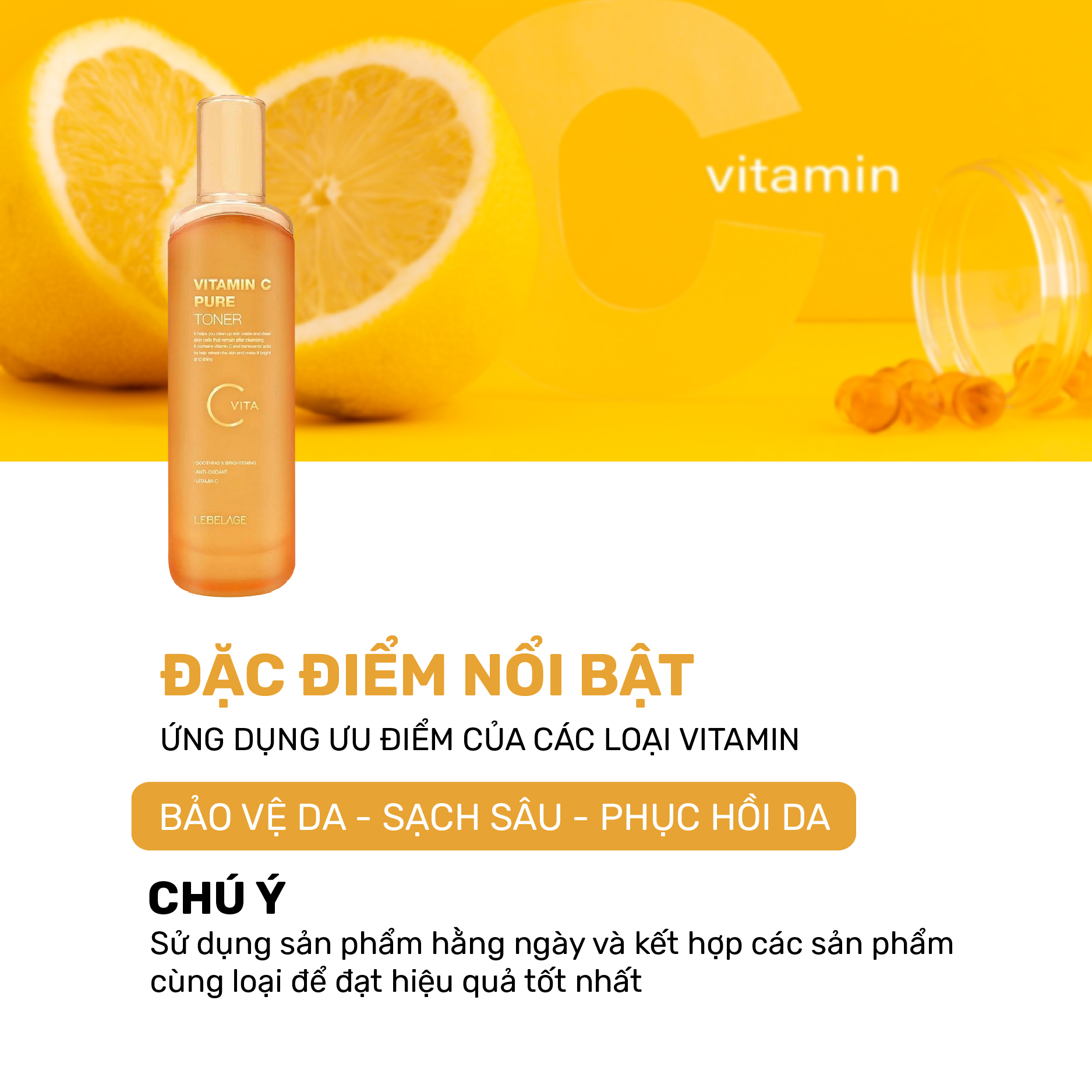 [02.2026] Nước hoa hồng cân bằng da dưỡng trắng mờ thâm sạm hiệu quả Lebelage Vitamin C Pure Toner 120ml