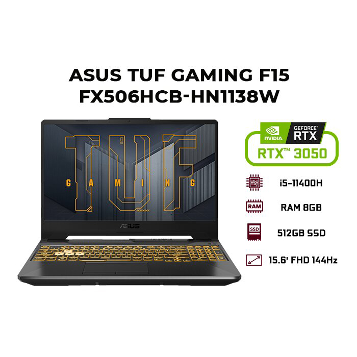 Laptop Asus TUF Gaming F15 FX506HCB-HN1138W (Core i5-11400H/ 8GB DDR4/ 512GB SSD/ RTX 3050 4GB/ 15.6 FHD IPS, 144Hz/ Win11) - Hàng Chính Hãng