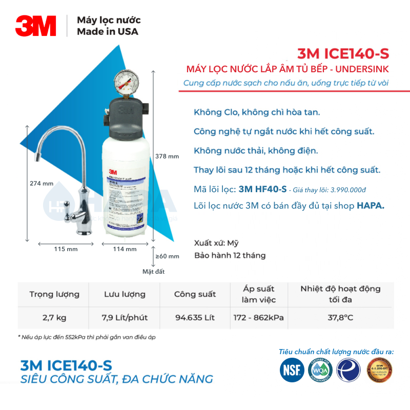 Máy Lọc Nước 3M ICE140-S Dành Cho Quán Cà Phê Vừa Và Nhỏ HF40-S - Nhập Khẩu Mỹ, Hàng Chính Hãng 3M