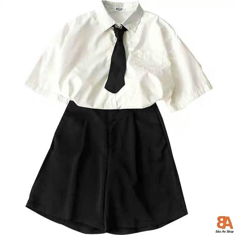 Áo sơ mi kèm dây cà vạc chất vải Kate Free Size 40-50kg dành cho nữ cá tính