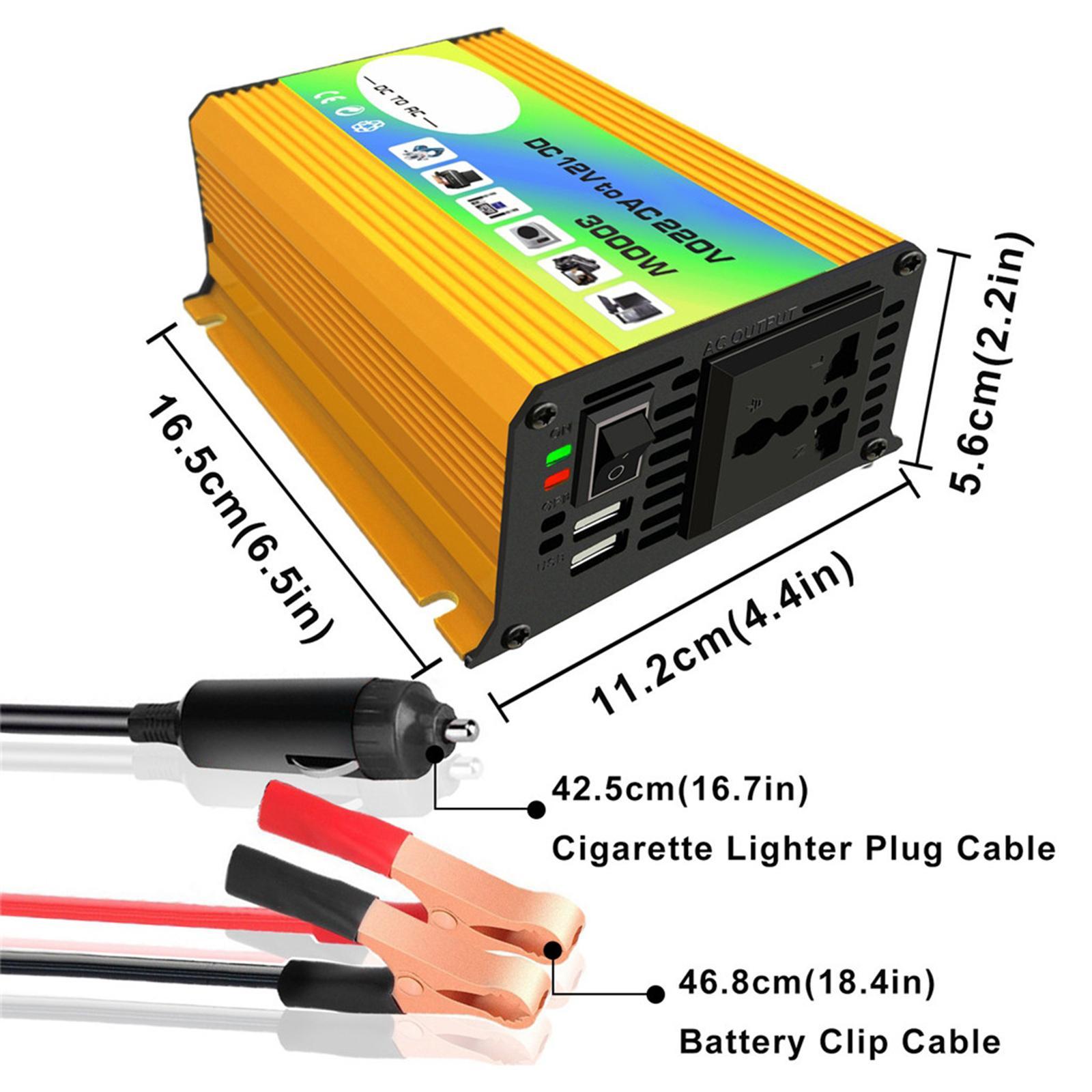 300W DC 12V to  Inverter with 2 USB Charging Ports for Camping Outdoor