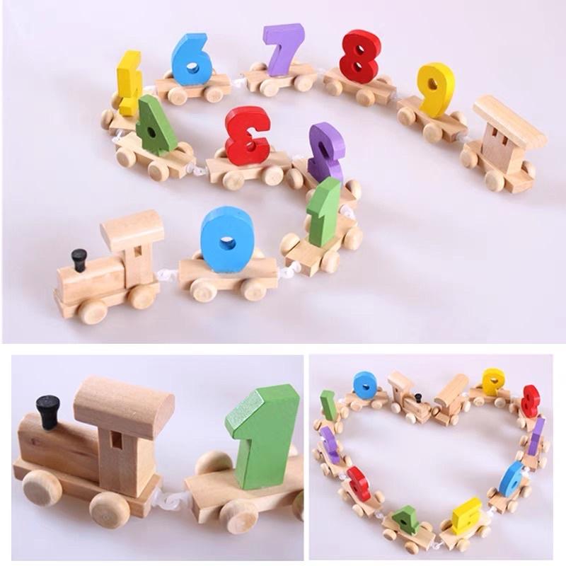 Đoàn tàu chữ số nối dài - đồ chơi giáo dục gỗ an toàn (loại đẹp) cho bé học tập