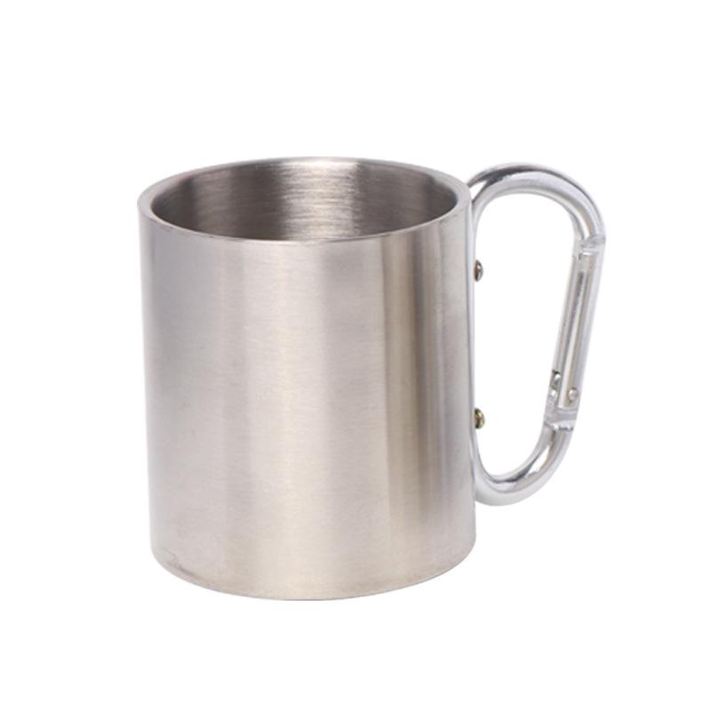 Cốc ngoài trời, thép không gỉ, carabiner, vách đôi, 300 ml, tay cầm có thể gập lại