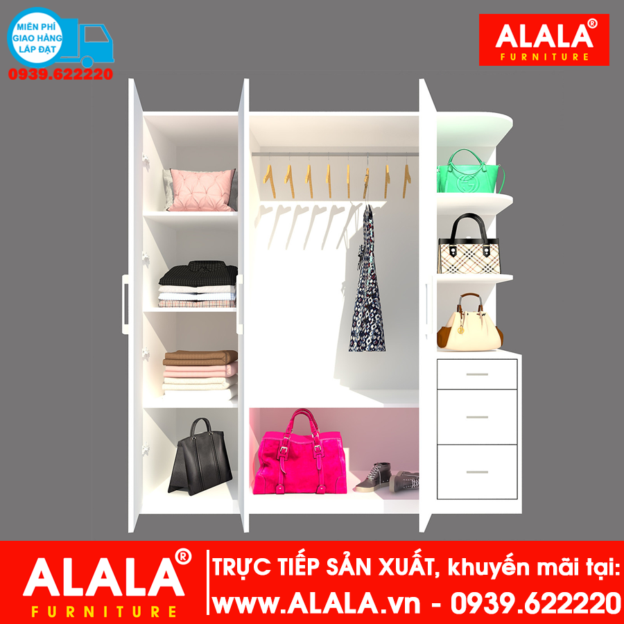 Tủ quần áo ALALA233 gỗ HMR chống nước - www.ALALA.vn - 0939.622220