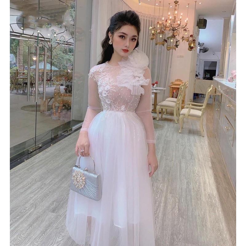 Đầm Xoè Công Chúa Phối Hoa Nổi Và Cườm - MS133Y mm đi chơi dự tiệc đám cưới, du lịch MM