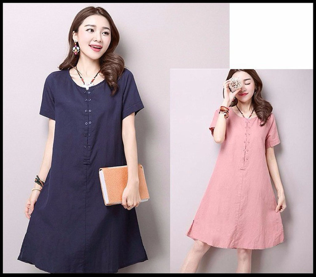 Đầm suông cách điệu xẻ tà gấu- DS21
