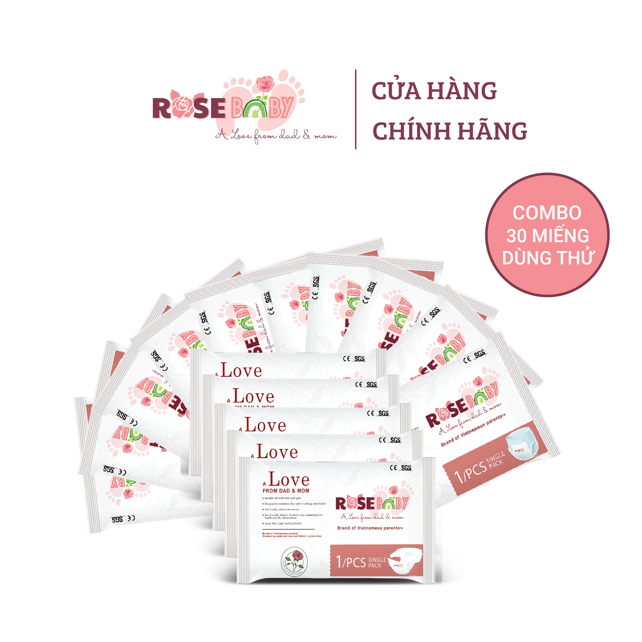 Set 30 Miếng Tã Dán ROSE BABY Dùng Thử Size NB