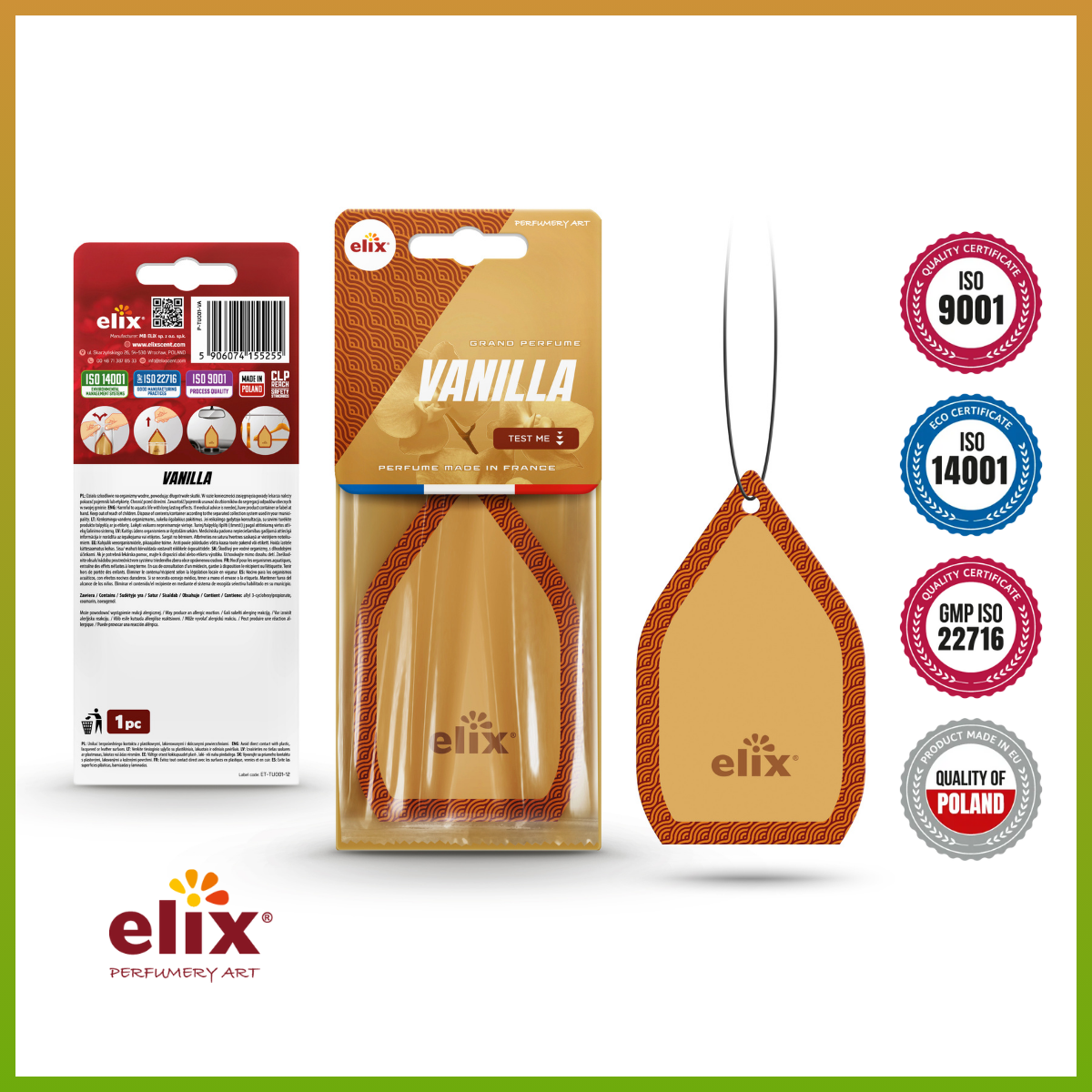 Giấy thơm  treo Ô tô Elix Tulip - Hương Vanilla (Dịu nhẹ, ngọt ngào)