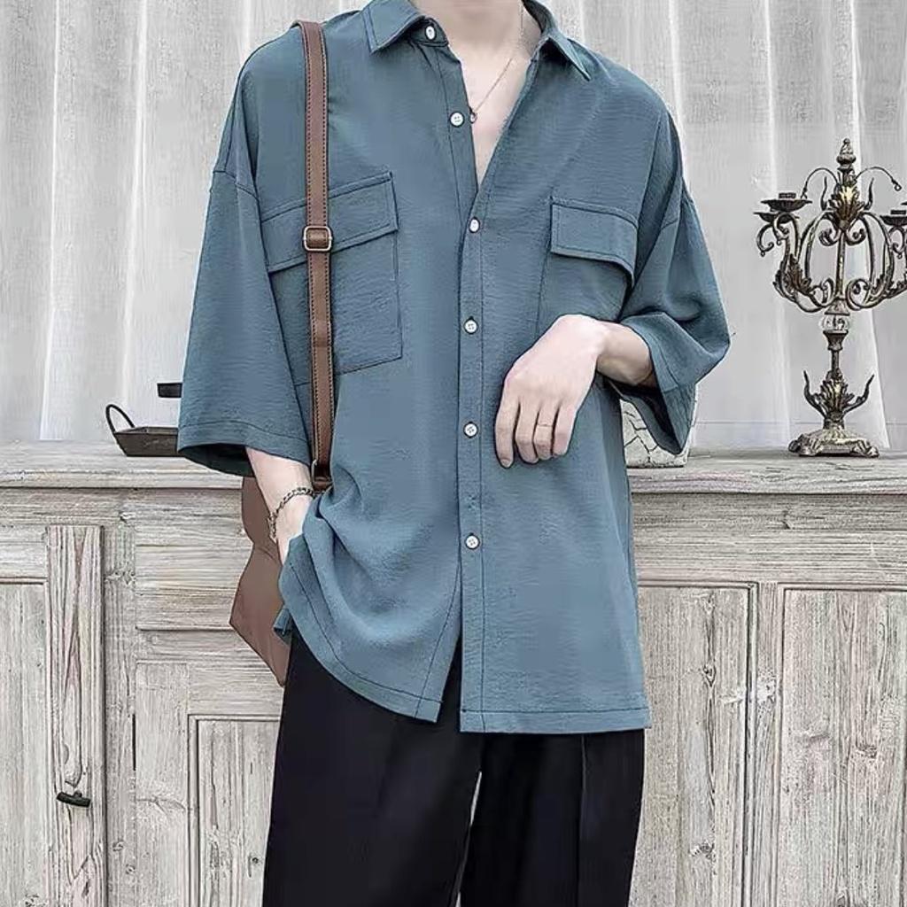 Áo sơ mi tay ngắn nam nữ unisex form rộng tay lỡ basic, chất vải đũi trơn Hàn cao cấp mịn, đi học đi chơi đi làm