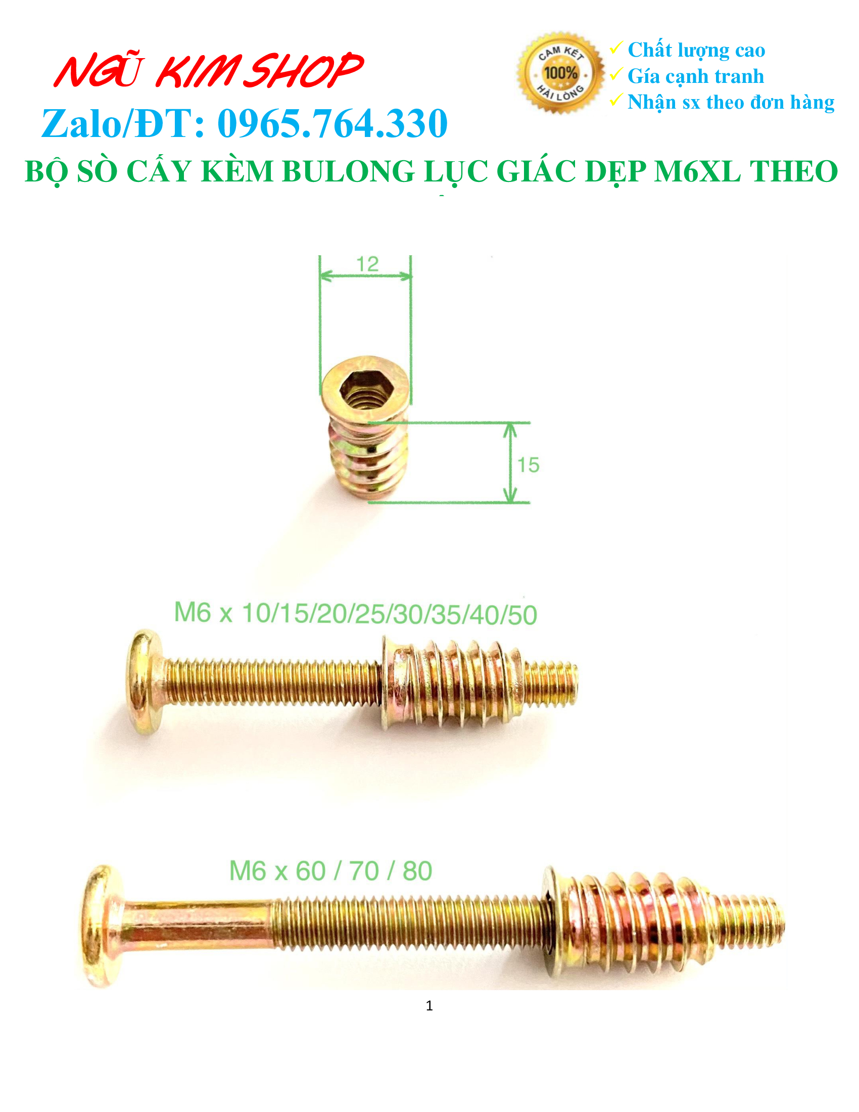 BỘ SÒ CẤY KÈM BULONG LỤC GIÁC DẸP M6 x L