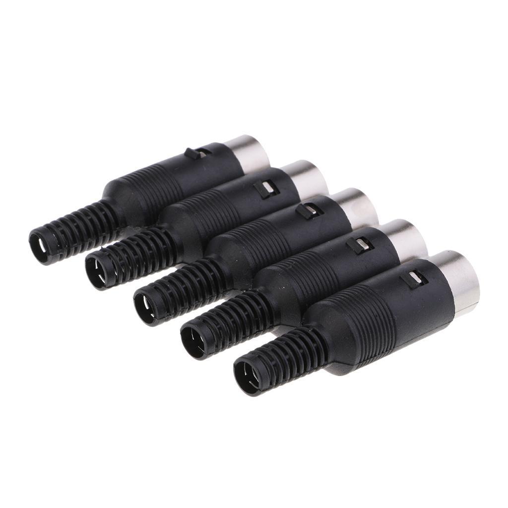5 pieces 5 Pin DIN Plug Connectors with Non-Slip Handle Male Black