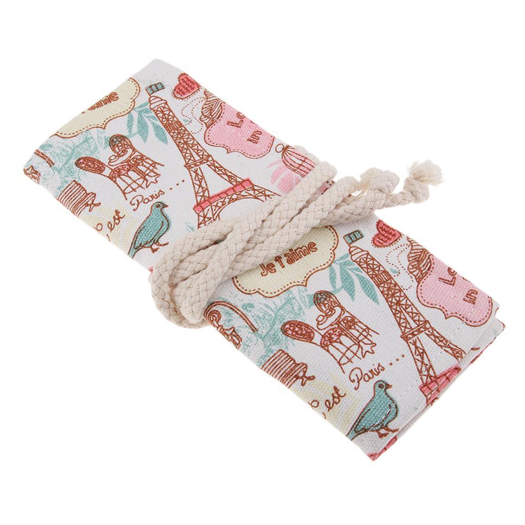 12/24/48/72 Holes Canvas Tower Pattern Color Pencil Wrap / Roll up Pencil Case / Stationery Storage Pack