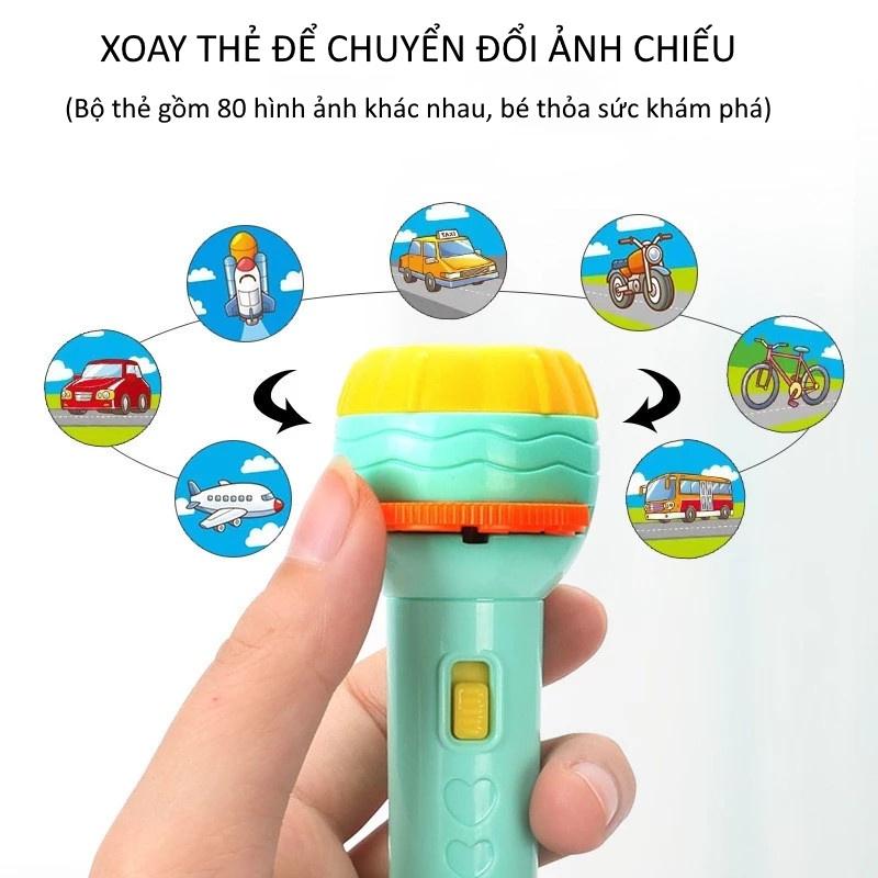 Đèn pin chiếu hình cao cấp 80 hình ngộ nghĩnh đáng yêu gồm hình động vật siêu nhân hoa quả gần gũi cho bé yêu