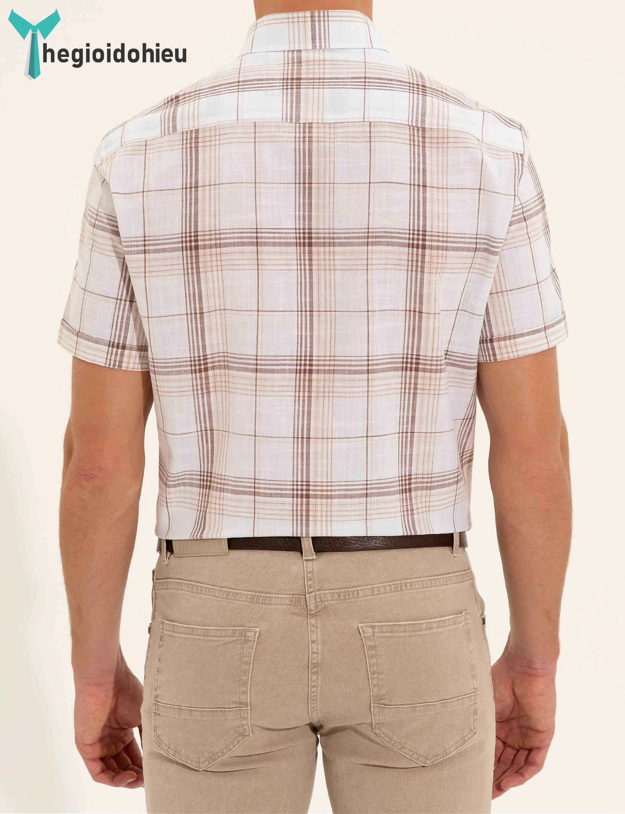 Áo sơ mi nam ngắn tay Pie Cardin PCShirt104 (Caro đỏ nâu) - Hàng nhập khẩu - Không túi - Caro đỏ nâu