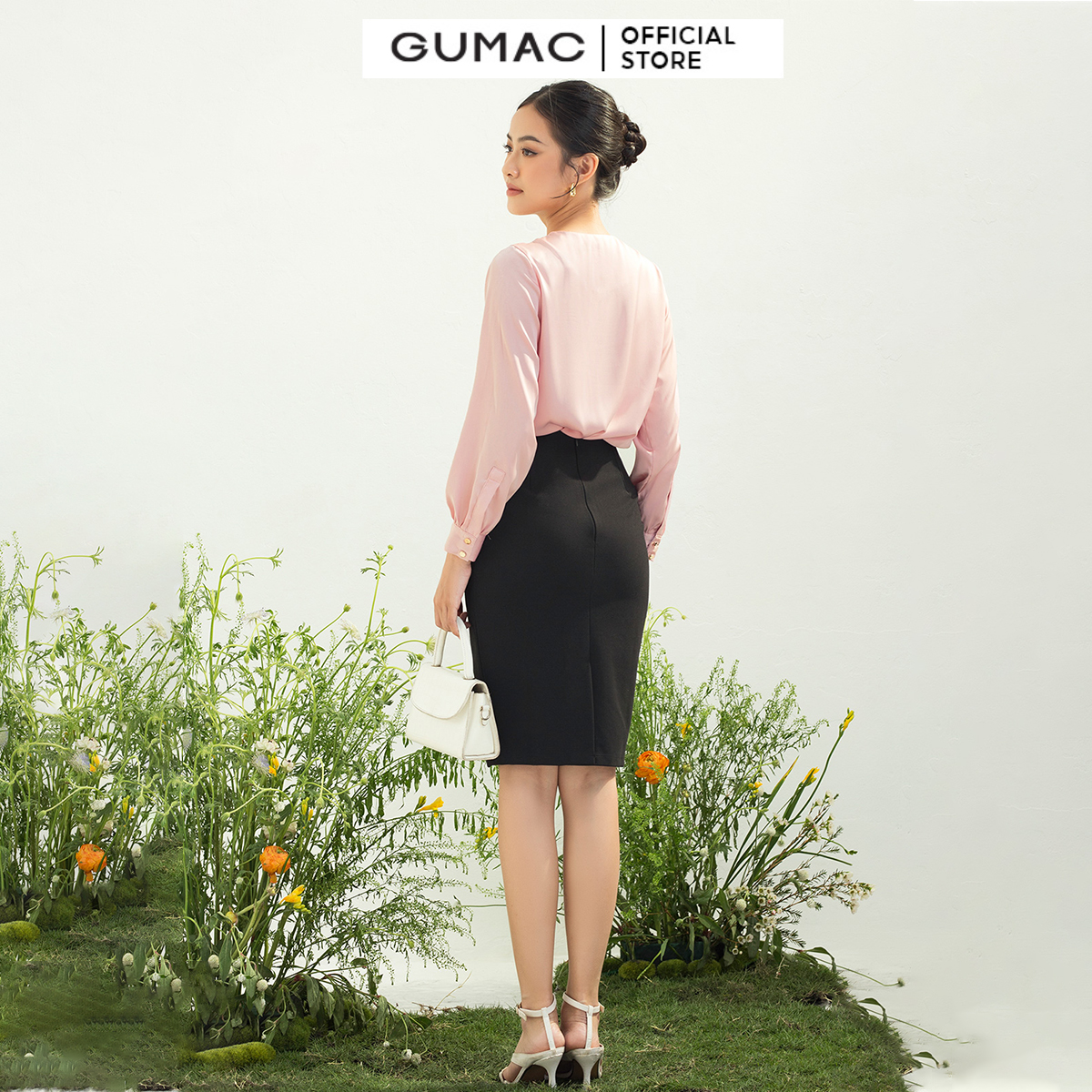 Chân váy nữ GUMAC VC03009 dáng ôm phối nút thời trang công sở