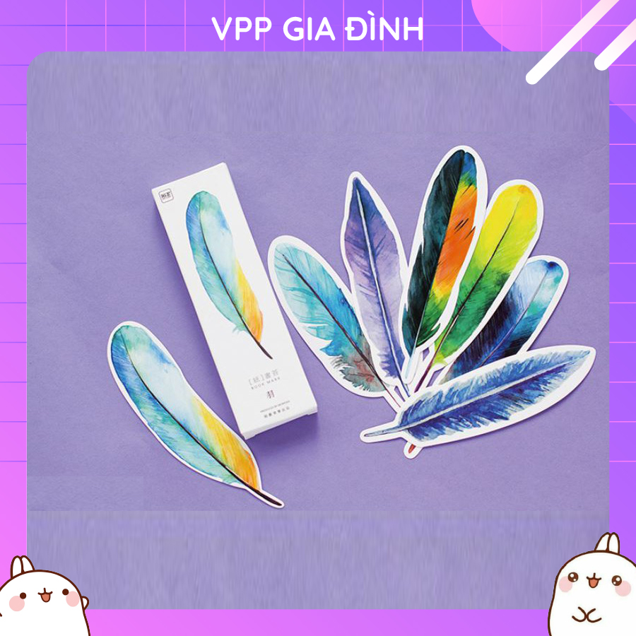 Hộp 30 Đánh Dấu Trang Sách Bookmark Hình Lông Vũ Hoạt Hình Nhiều Màu