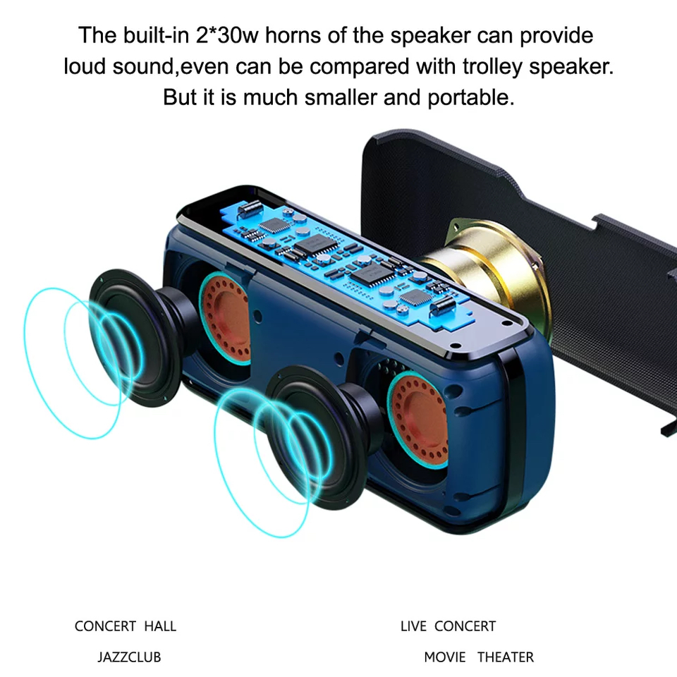 Loa Bluetooth5.0 TWS xdobo 60W, loa không dây âm thanh vòm 360HD &amp; âm Bass Stereo cực hay 6600mAh, tích hợp Mic, chống nước IPX5, loa di động cho các bữa tiệc - Hàng Chính Hãng