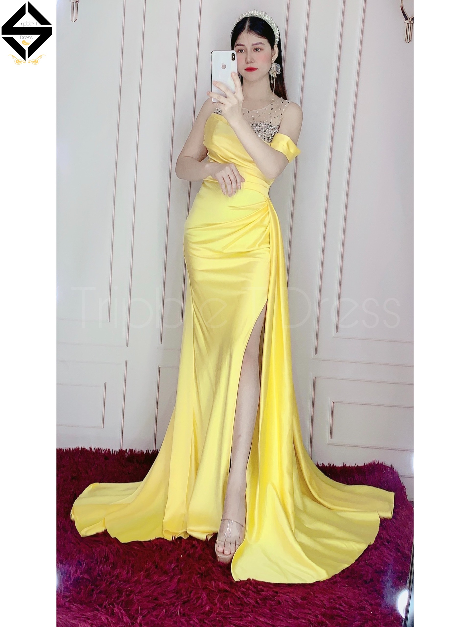 Đầm maxi body dạ hội kim sa rớt vai cao cấp TRIPBLE T DRESS - size M/L - MS142Y