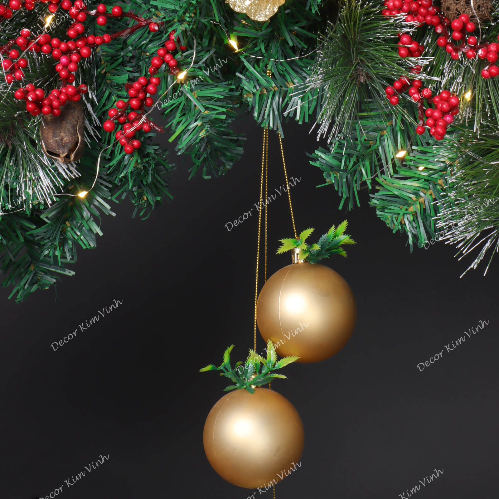 Dây Treo Đối Xứng DX04 Dây Treo Hoa Nhũ Vàng Trang Trí Giáng Sinh Kèm Đèn