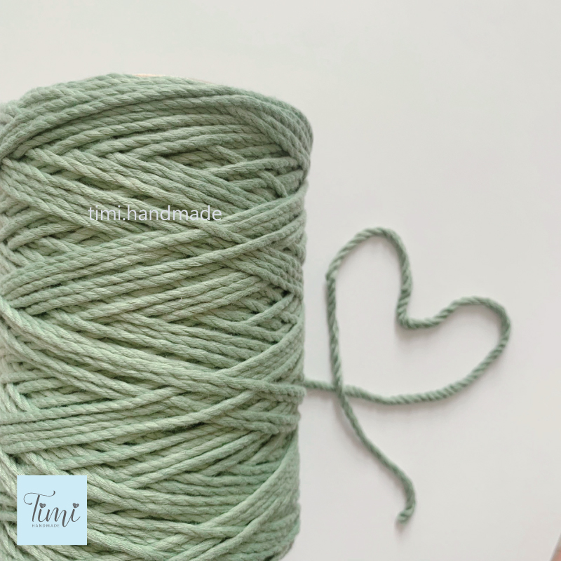 Dây thừng macrame cotton màu XANH SAGE size 3mm/5mm mềm mịn