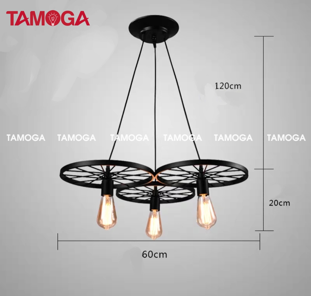 Đèn thả trần bánh xe bộ 3 TAMOGA WAKIXI 7089/3 + Kèm bóng Edison