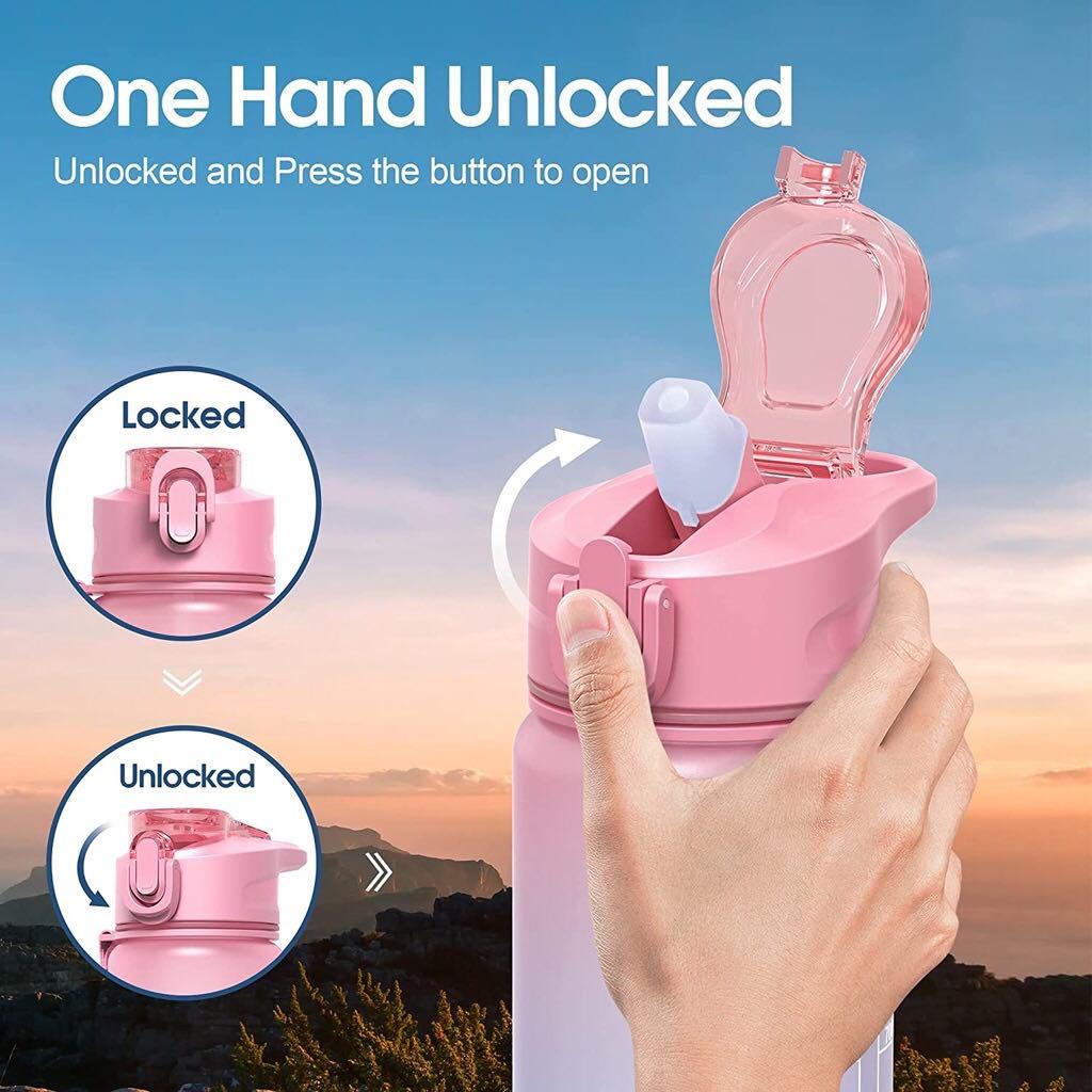 Bình Đựng Nước Có Vạch Báo Giờ 1L Nhắc Nhở Giờ Uống Nước Nhiều Màu Xinh Xắn Tích Hợp Ống Hút Tiện Lợi