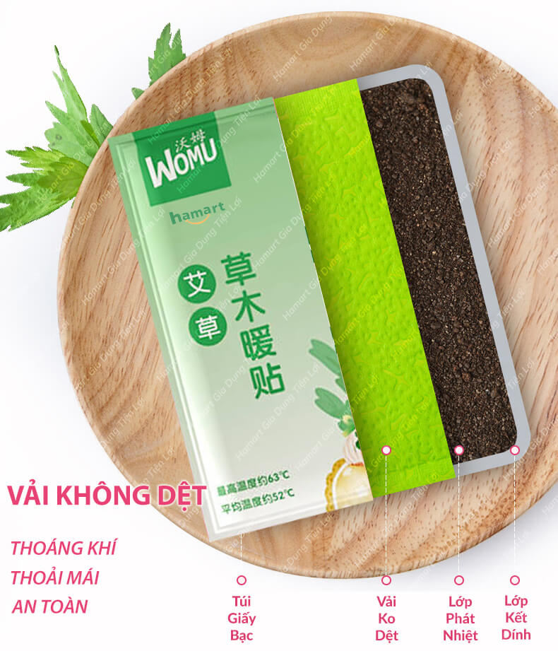 Miếng Dán Đau Bụng Kinh Hamart Dán Chườm Ấm Bụng Giữ Nhiệt Cơ Thể 3 Vị Thảo Dược Thiên Nhiên