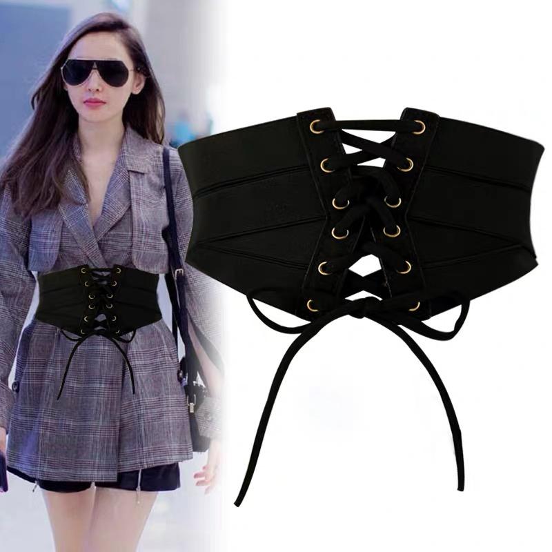 Đen Cao Cấp Lưng Thun Nữ Dây Nữ Trang Trí Đầm Ôm Rộng Thắt Lưng Nữ Dây Dán Trang Trí Dây Chéo
