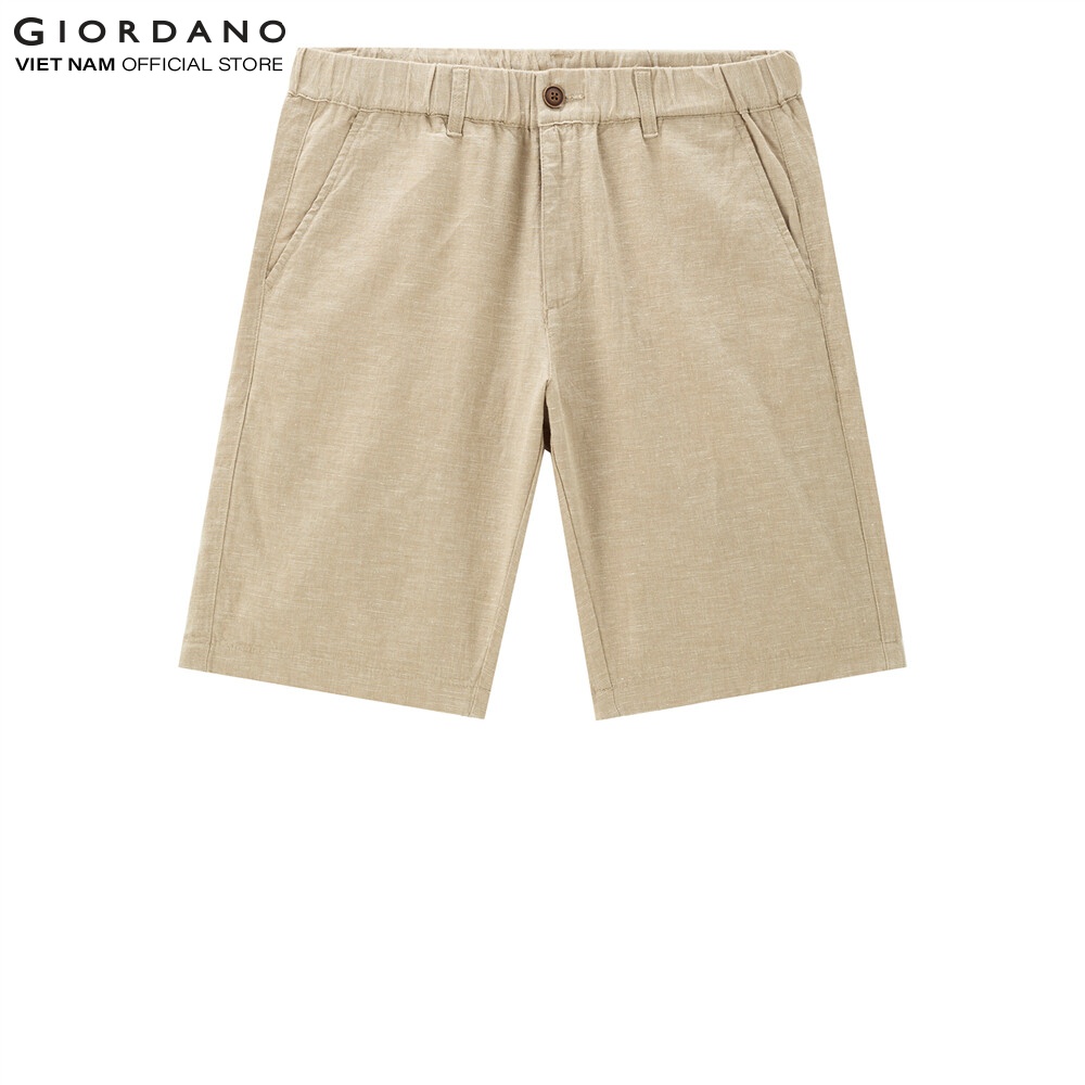 Quần Linen Shorts Nam Lưng Thun Nút Cài Giordano 01101207