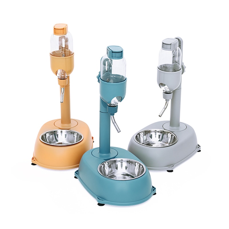 Bát ăn kèm bình lấy nước tự động cho thú cưng tùy chỉnh độ cao Dog Bowl With Drinking Water Bottle Plastic Automatic 500ml