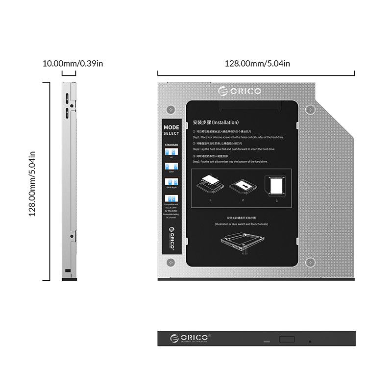 Khay ổ cứng Laptop (Caddy bay) 2.5&quot; SATA 1,2,3 ORICO M95SS-SV( Màu Bạc)- Hàng Chính Hãng